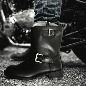H&M Black Moto Biker Boots with Dual Buckle Detail Women's Size: US 8  EUR 39
